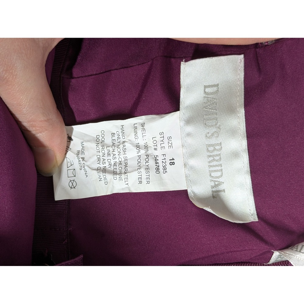 Davids Bridal Strapless Gown Women 18 Plum Purple Beaded Ruched Slit F12385 Flaw - Picture 2 of 15
